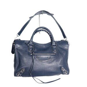 Balenciaga Unisex Classic Metallic Blue Edge City Bag Chevre Leather Crossbody